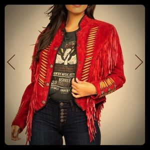 Cripple creek- red hot, suede, fringe jacket